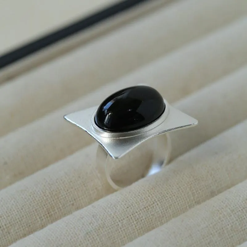 Square-Set Oval Gemstone Statement Open Ring