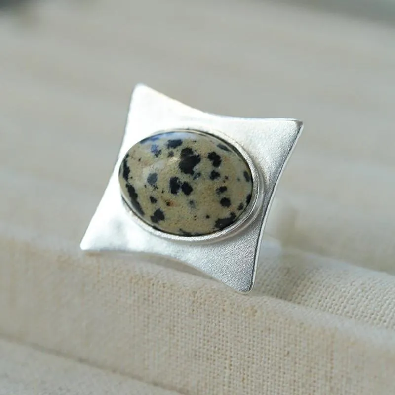 Square-Set Oval Gemstone Statement Open Ring