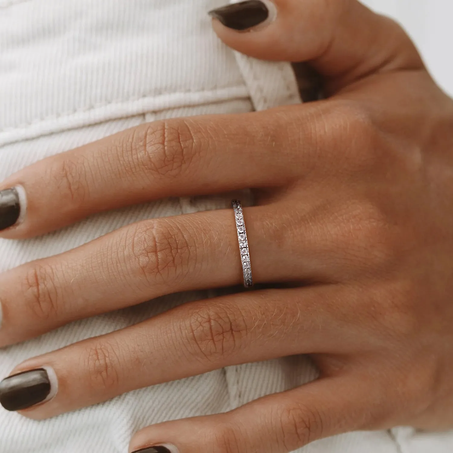 Sterling Silver Full Pave Cubic Zirconia Eternity Ring