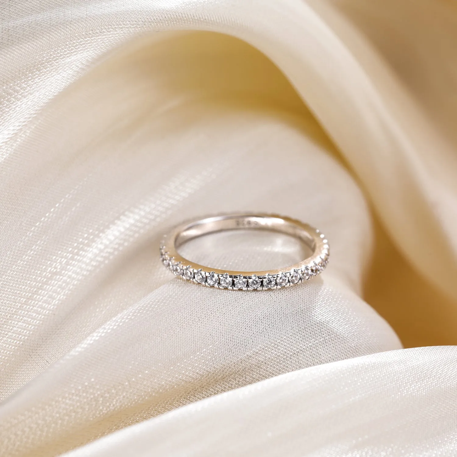 Sterling Silver Full Pave Cubic Zirconia Eternity Ring