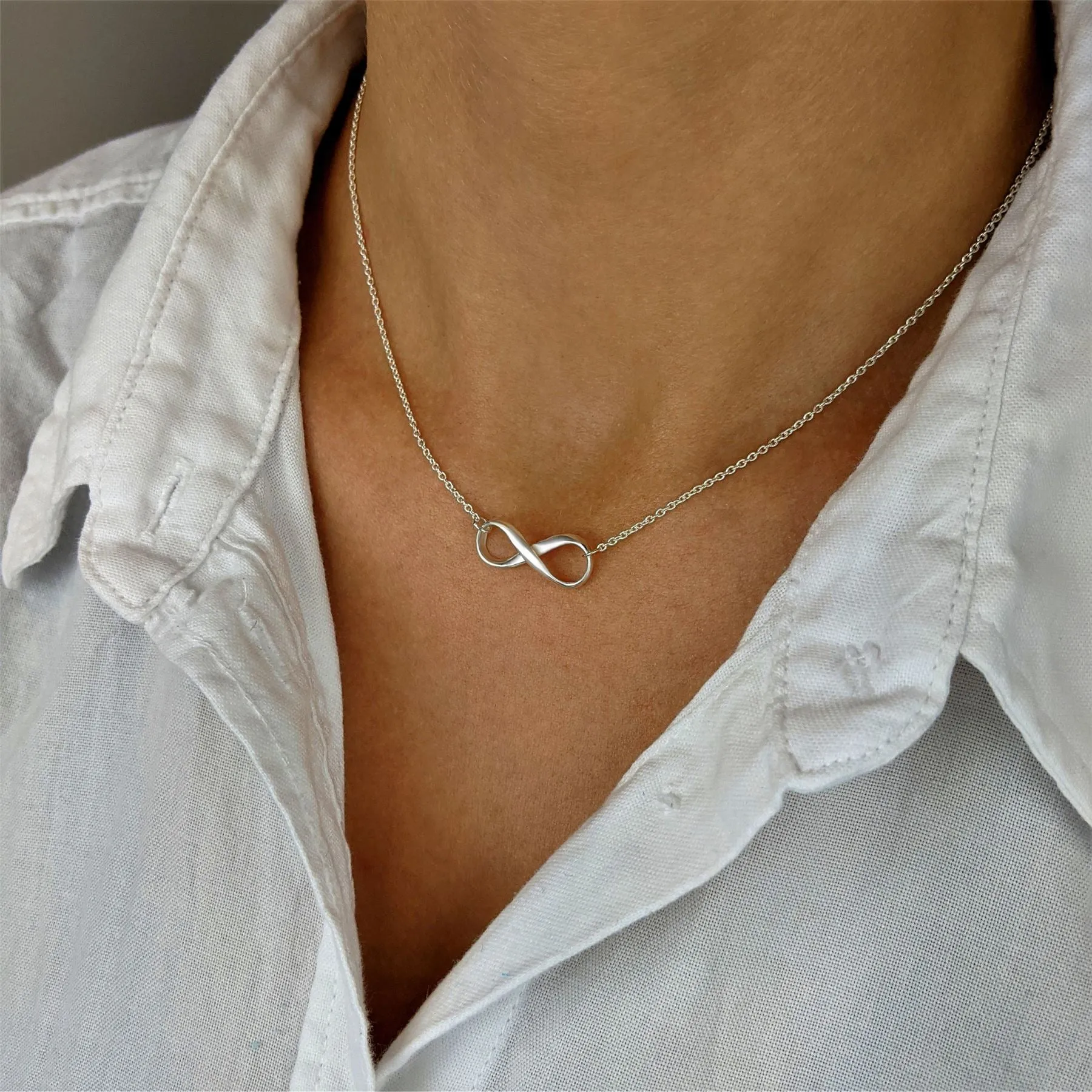 Sterling Silver Infinity Symbol Cable Chain Necklace - Minimalist Design