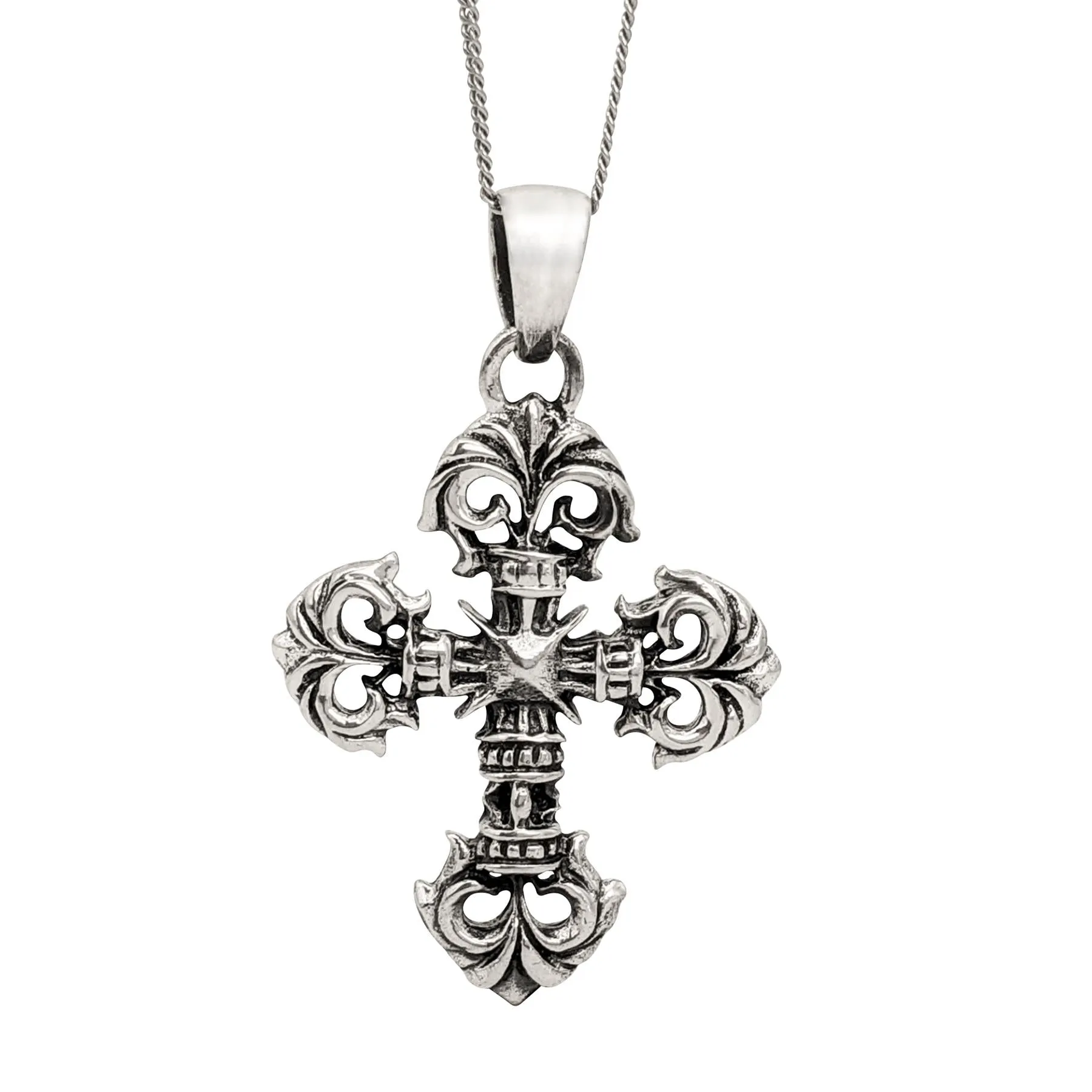 Sterling Silver Medieval Style Tudor Cross Pendant Necklace