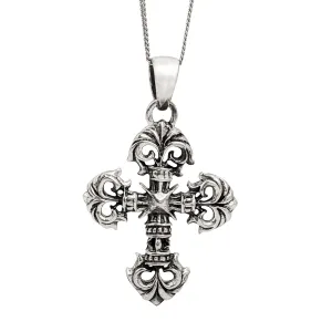Sterling Silver Medieval Style Tudor Cross Pendant Necklace