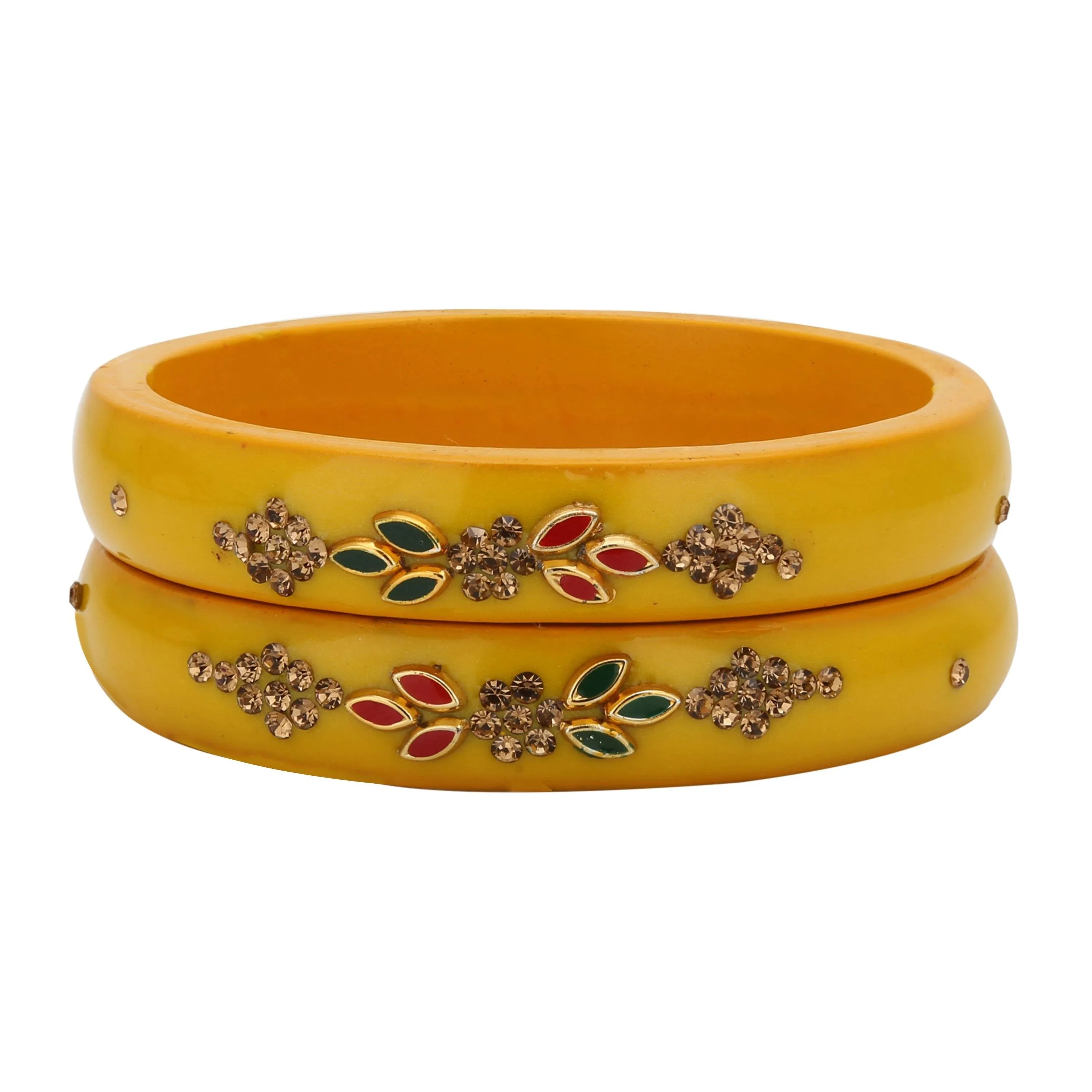 Sukriti Beautiful Casual Kundan Yellow lac Kada Bangles for Women – Set of 2