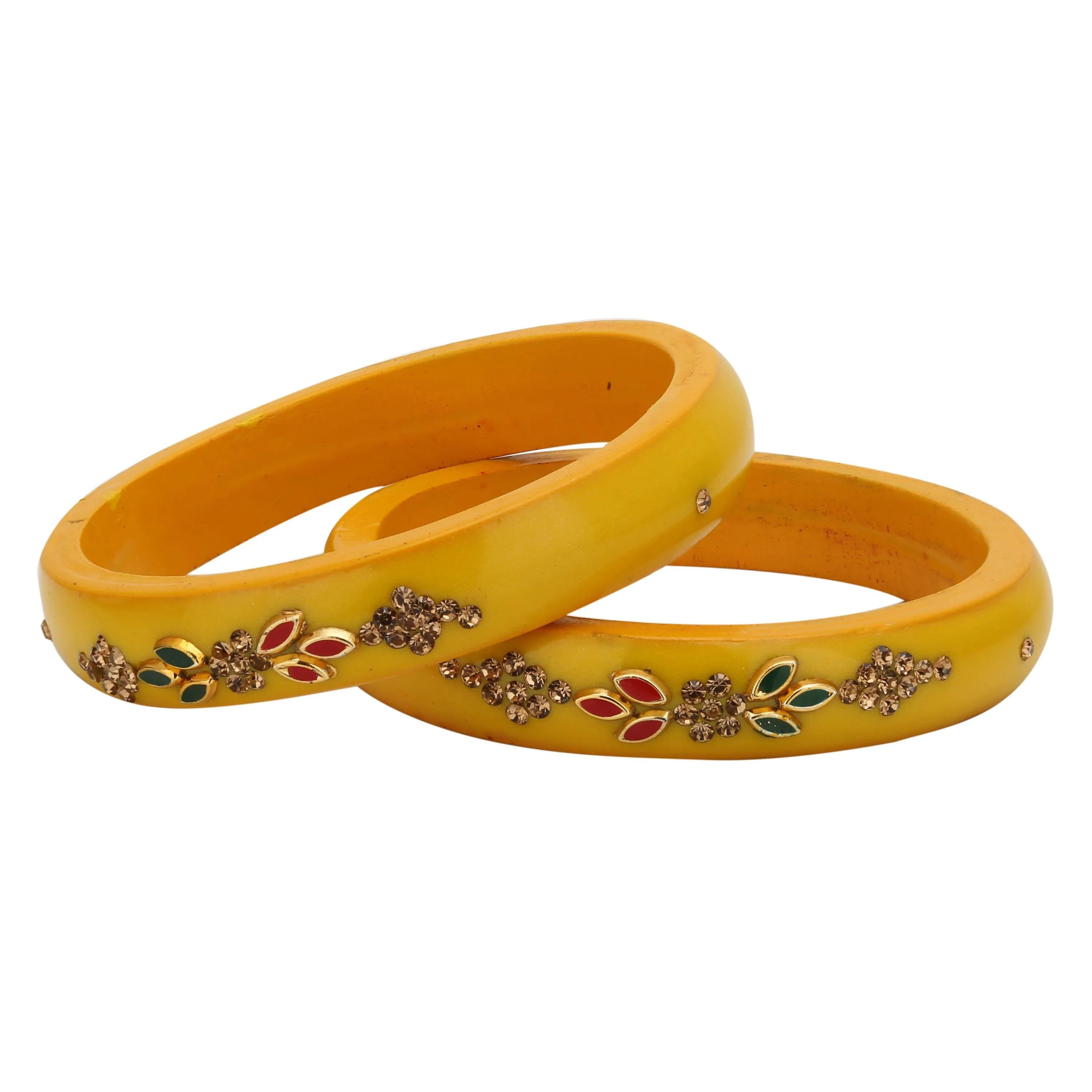 Sukriti Beautiful Casual Kundan Yellow lac Kada Bangles for Women – Set of 2