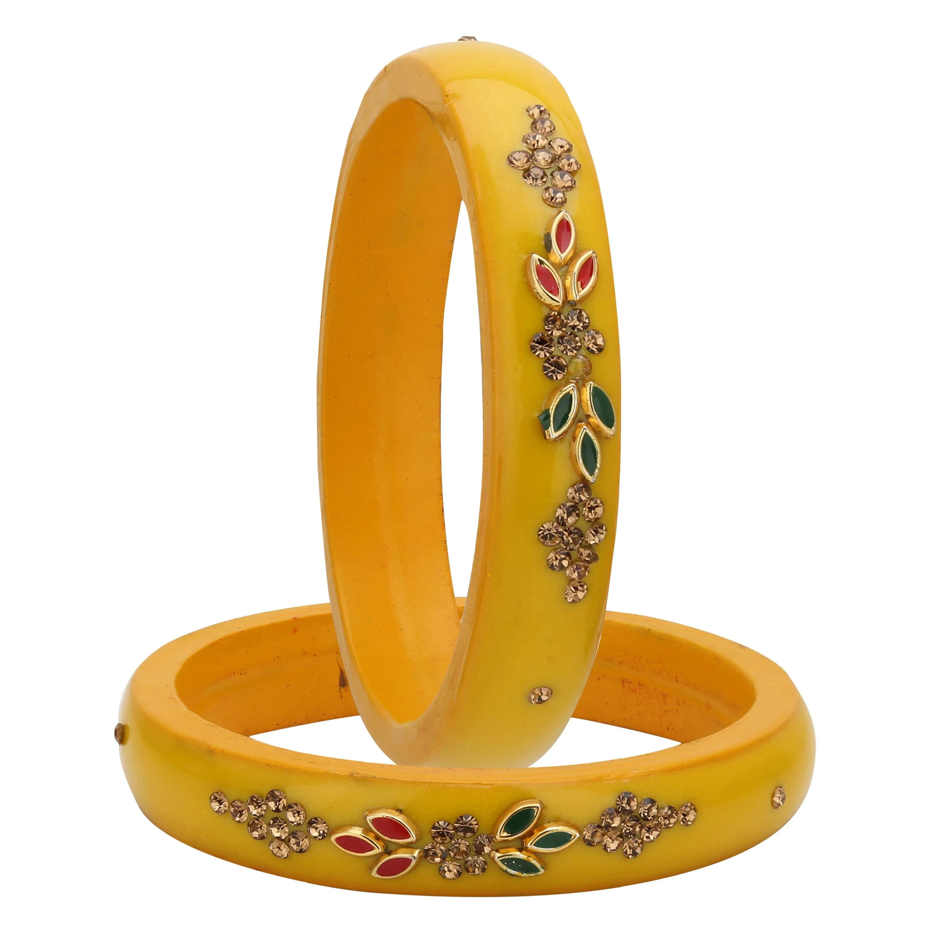 Sukriti Beautiful Casual Kundan Yellow lac Kada Bangles for Women – Set of 2