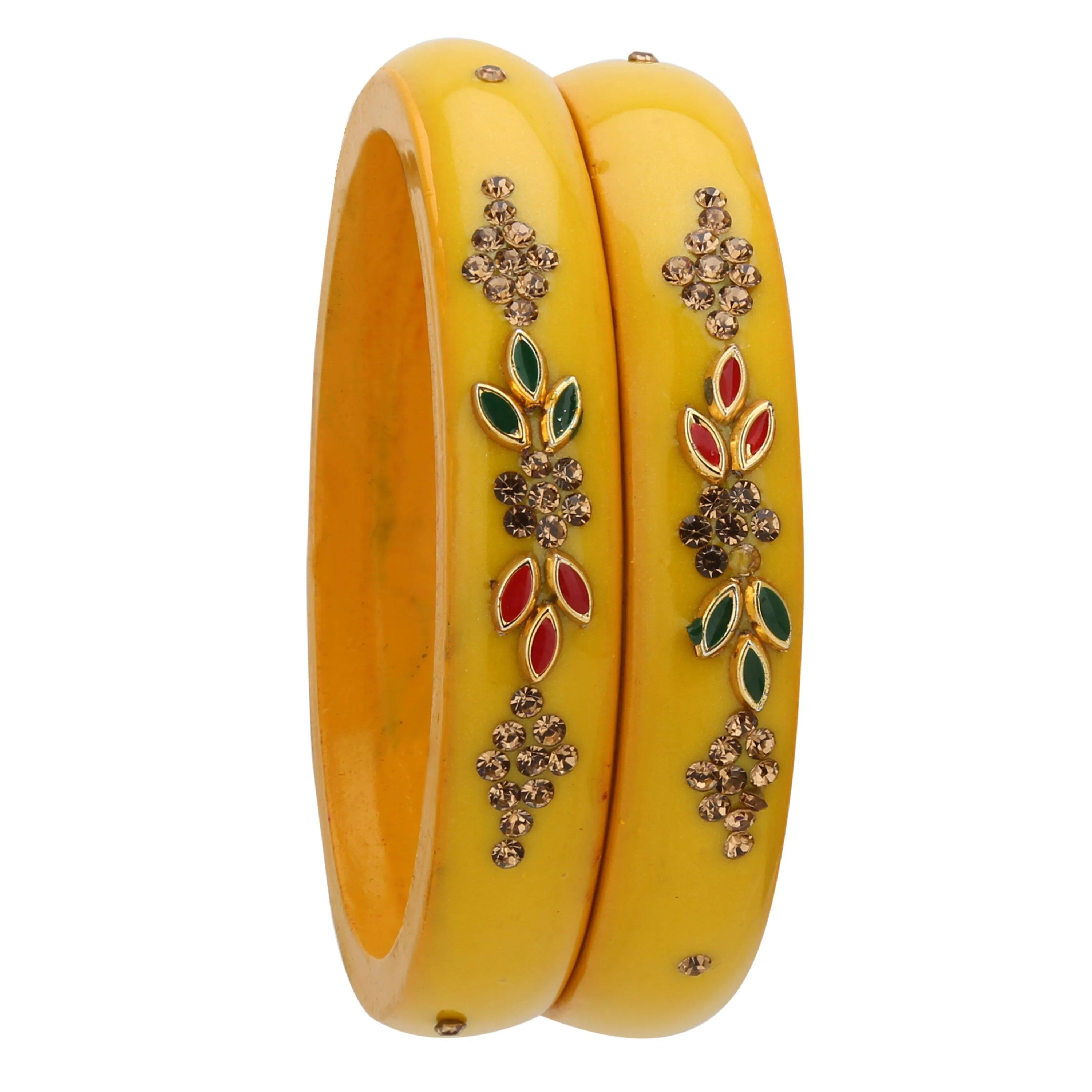 Sukriti Beautiful Casual Kundan Yellow lac Kada Bangles for Women – Set of 2