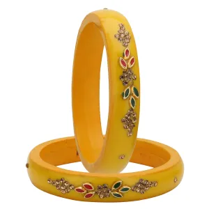 Sukriti Beautiful Casual Kundan Yellow lac Kada Bangles for Women – Set of 2