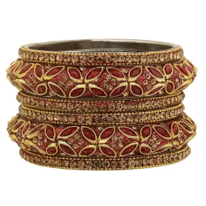 Sukriti Indian Designer Wedding Brass Maroon Bangles Bollywood Jewelry for Women - Set of 6