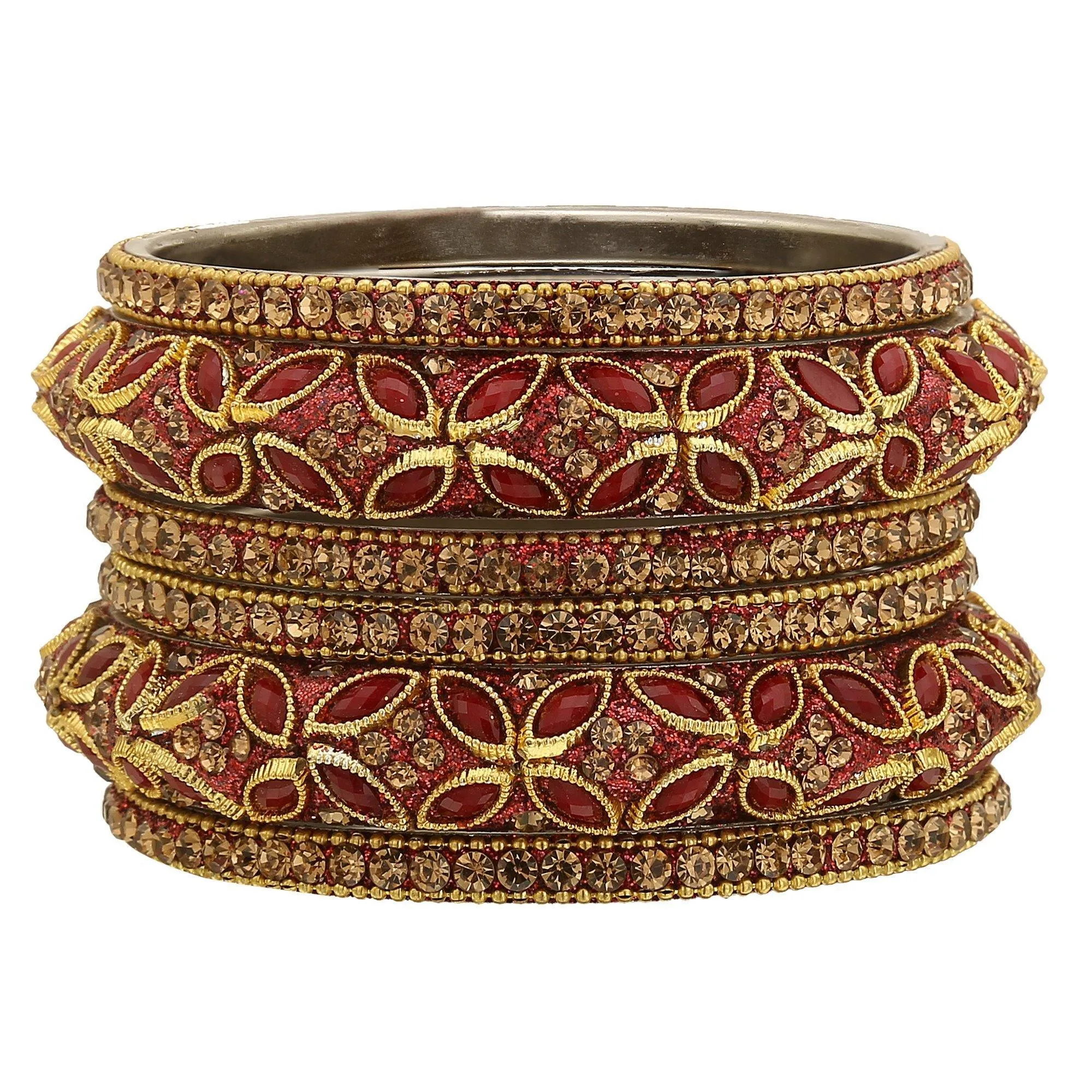 Sukriti Indian Designer Wedding Brass Maroon Bangles Bollywood Jewelry for Women - Set of 6