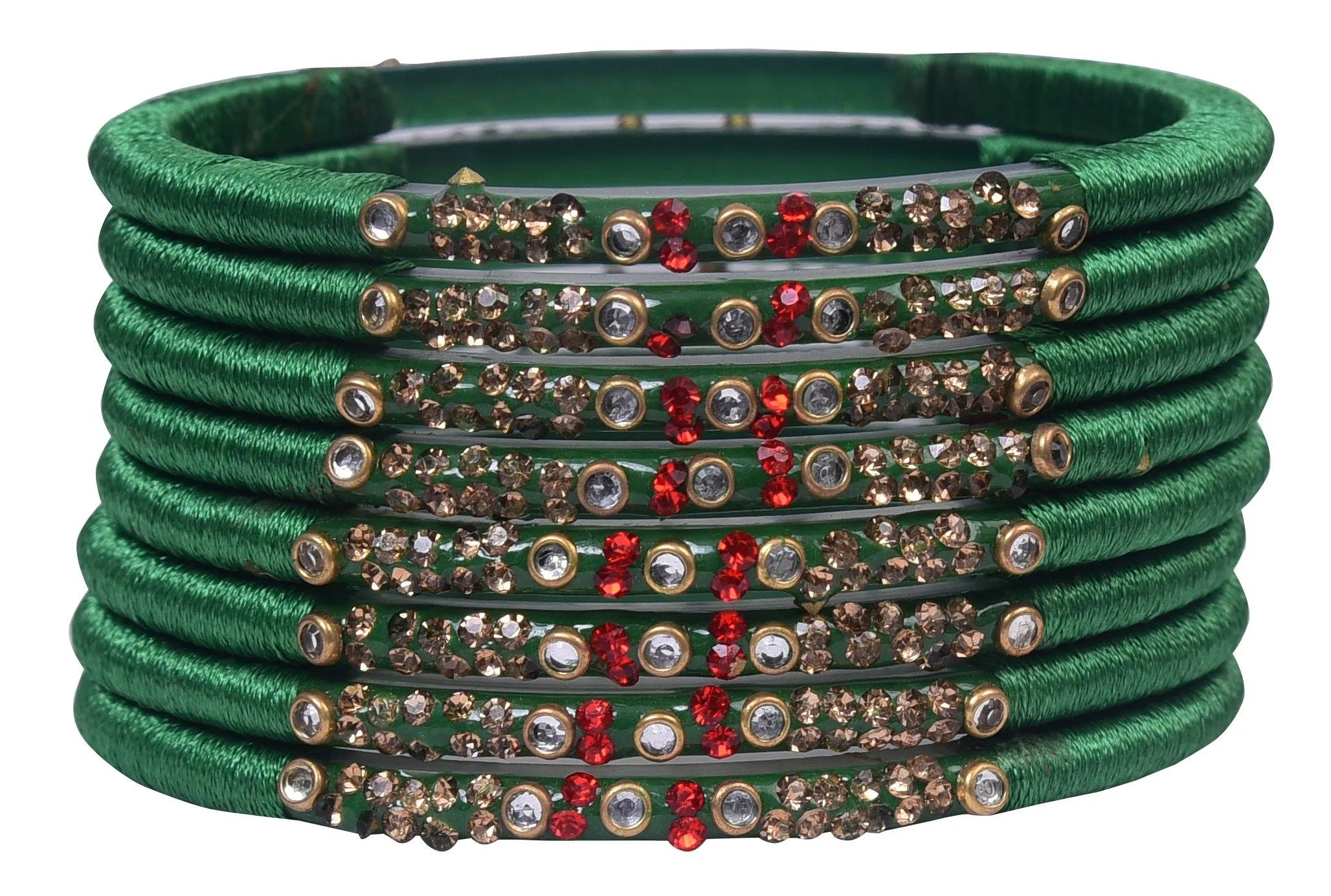 Sukriti Indian Party wear Green Silk Thread Acrylic Bangles for Girls, Women - Set of 8