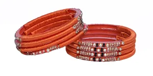 Sukriti Indian Party wear Orange Silk Thread Acrylic Bangles for Girls, Women - Set of 8