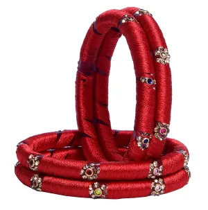 Sukriti Indian Party wear Silk Thread Acrylic Red Bangles for Girls, Women - Set of 4