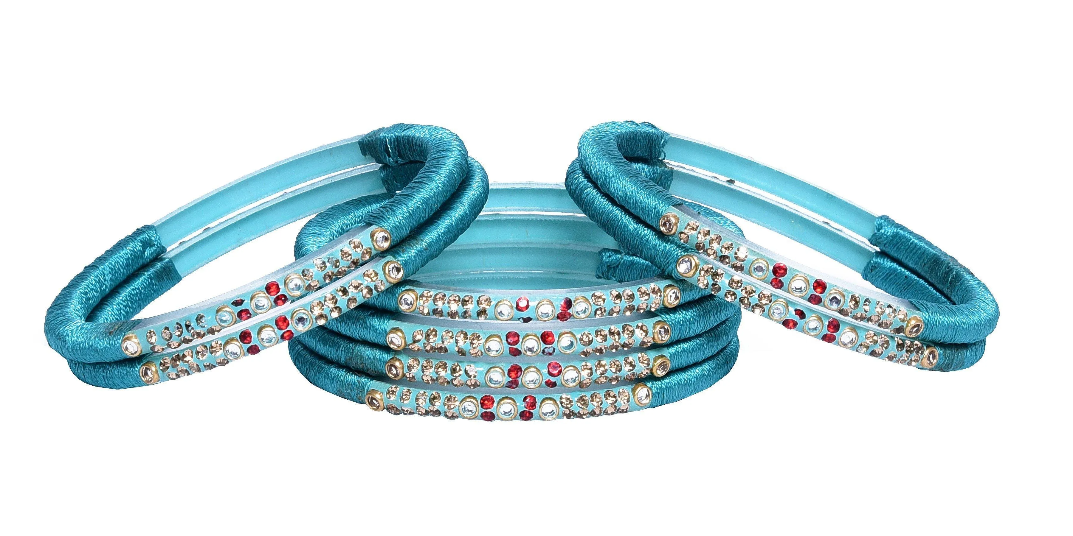 Sukriti Indian Party wear Sky Blue Silk Thread Acrylic Bangles for Girls, Women - Set of 8