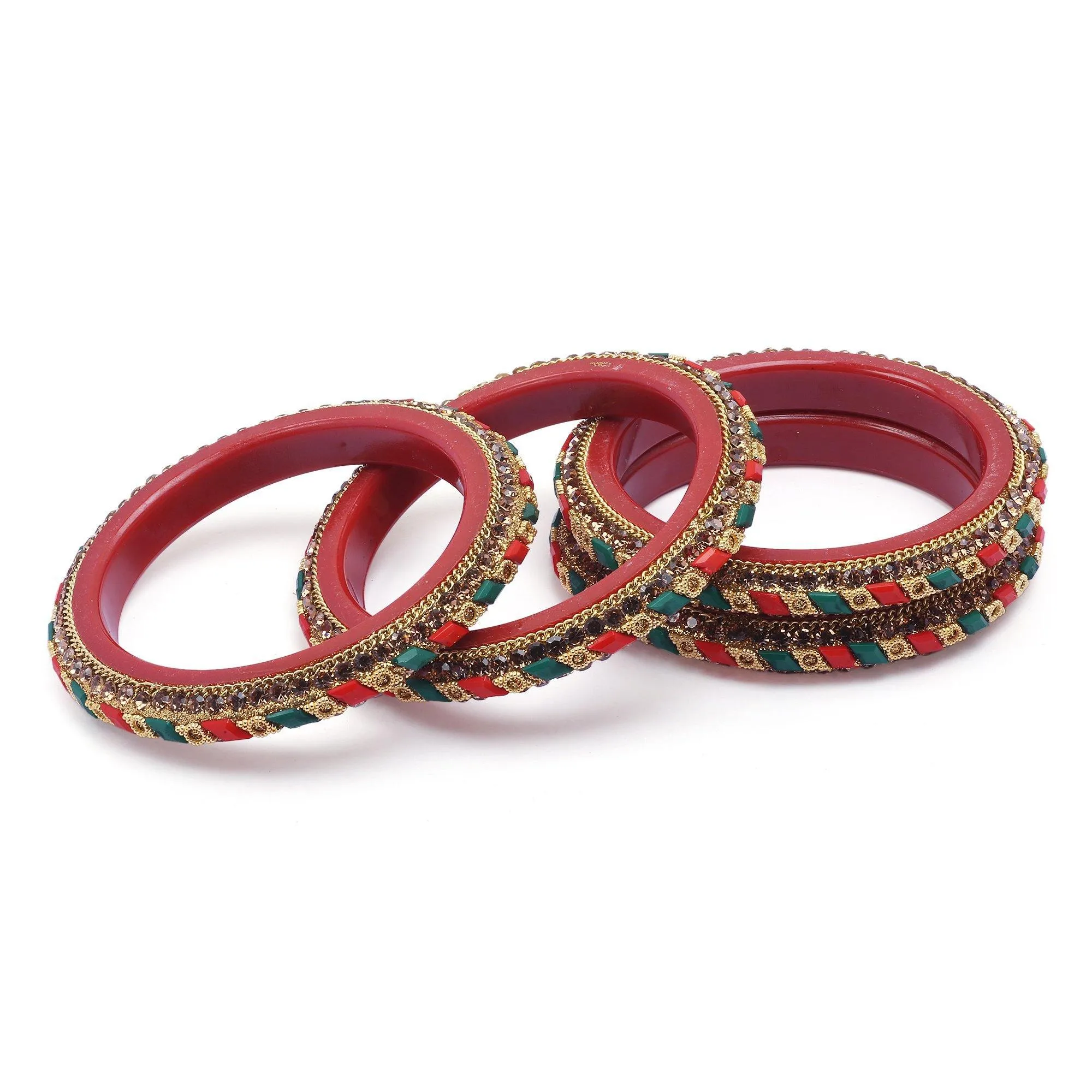 Sukriti Rajasthani Contemporary Red-Green Kada Seep Acrylic Bangles for Girls & Women – Set of 4