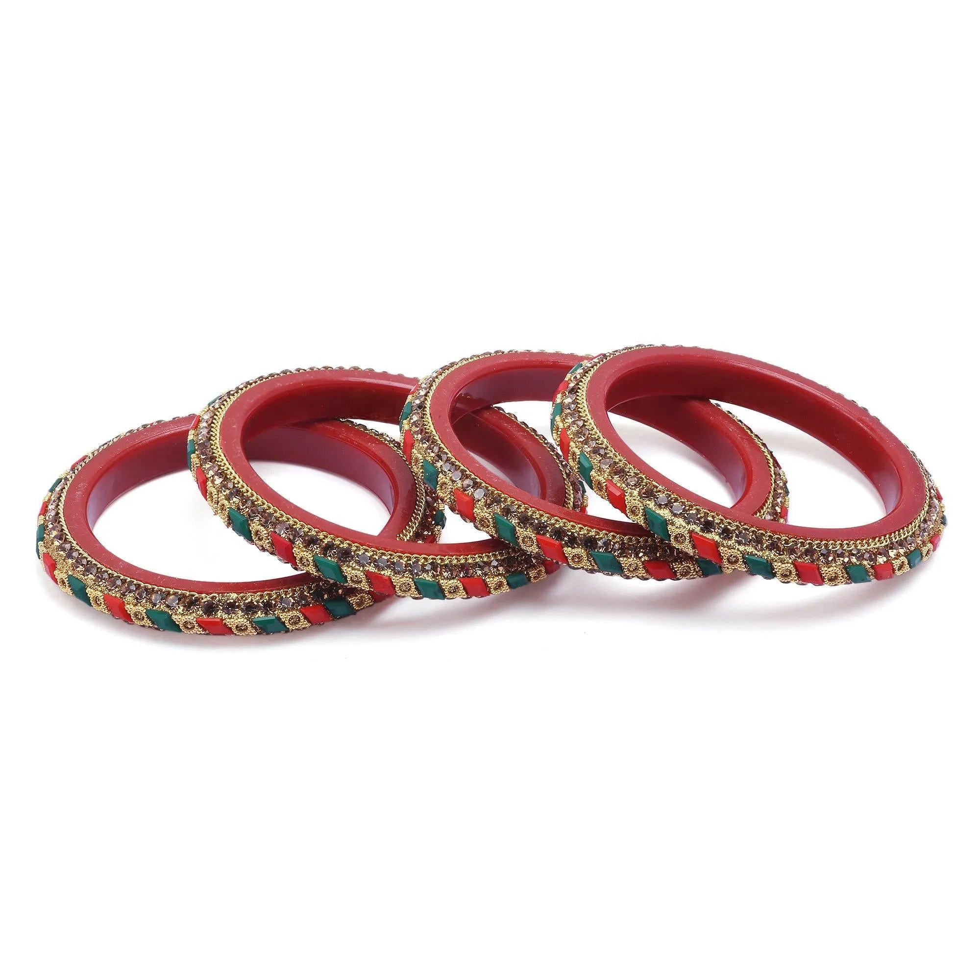 Sukriti Rajasthani Contemporary Red-Green Kada Seep Acrylic Bangles for Girls & Women – Set of 4