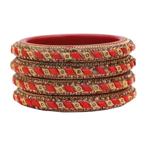 Sukriti Rajasthani Contemporary Red Kada Seep Acrylic Bangles for Girls & Women – Set of 4