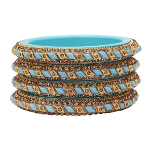 Sukriti Rajasthani Contemporary Sea-green Kada Seep Acrylic Bangles for Girls & Women – Set of 4