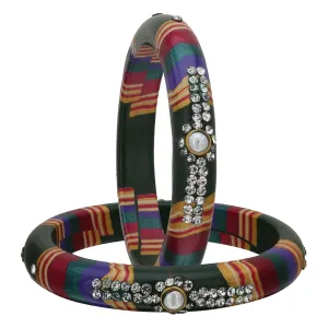 Sukriti Rajasthani Traditional Laharia Bottle-Green Lac Kadaa Bangles for Women – Set of 2