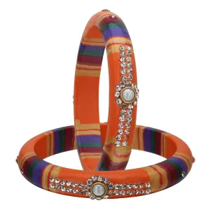 Sukriti Rajasthani Traditional Laharia Orange Lac Kadaa Bangles for Women – Set of 2