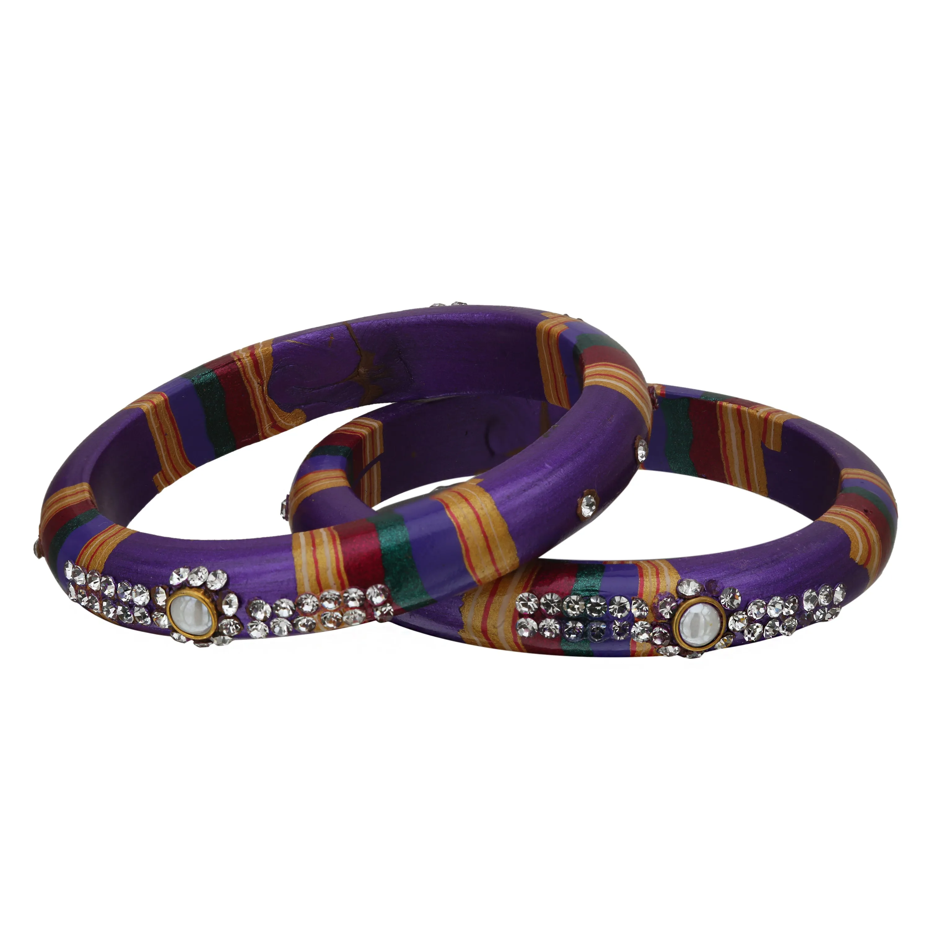 Sukriti Rajasthani Traditional Laharia Purple Lac Kadaa Bangles for Women – Set of 2