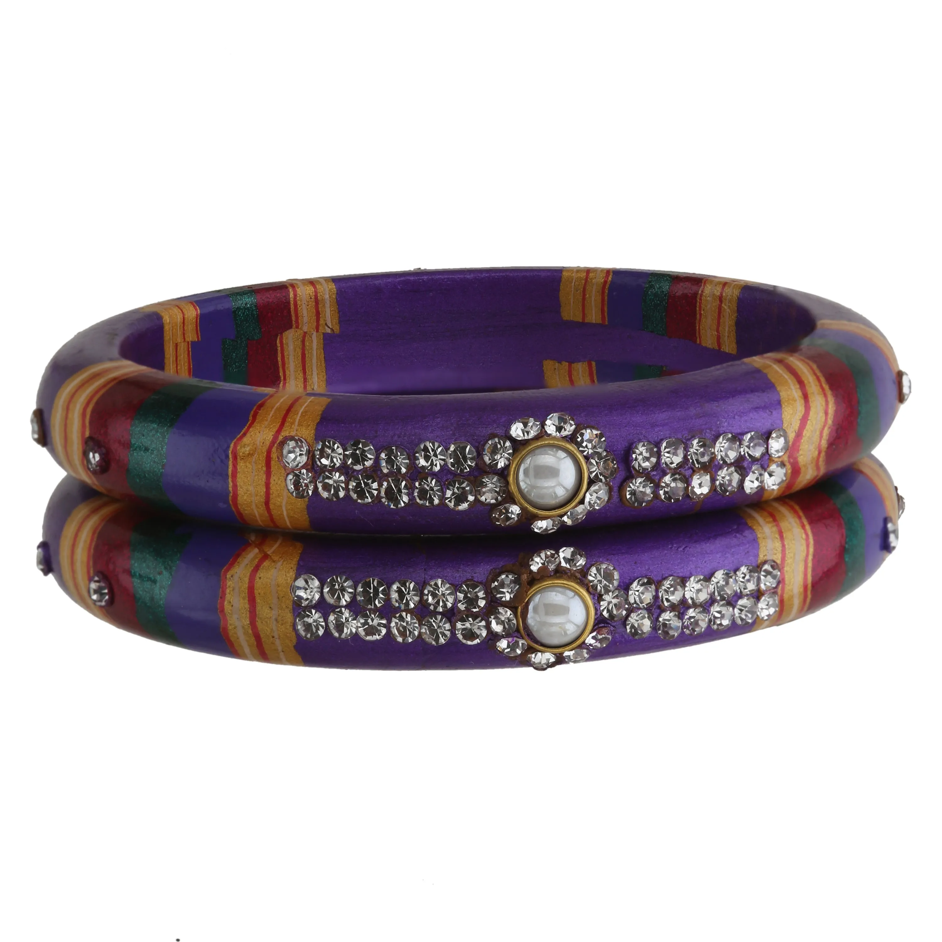 Sukriti Rajasthani Traditional Laharia Purple Lac Kadaa Bangles for Women – Set of 2