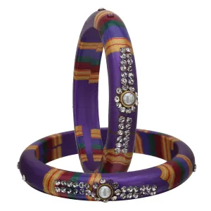 Sukriti Rajasthani Traditional Laharia Purple Lac Kadaa Bangles for Women – Set of 2