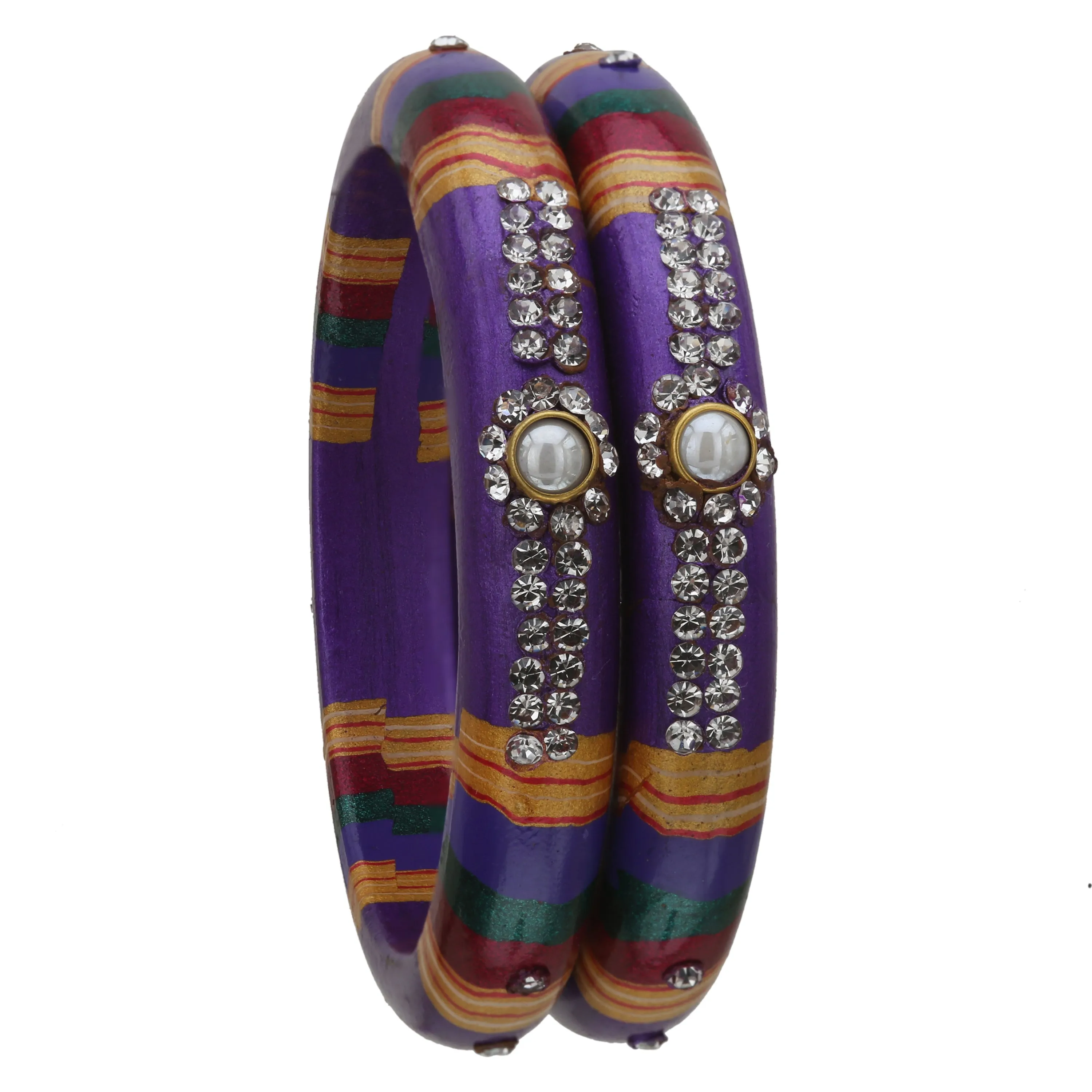 Sukriti Rajasthani Traditional Laharia Purple Lac Kadaa Bangles for Women – Set of 2