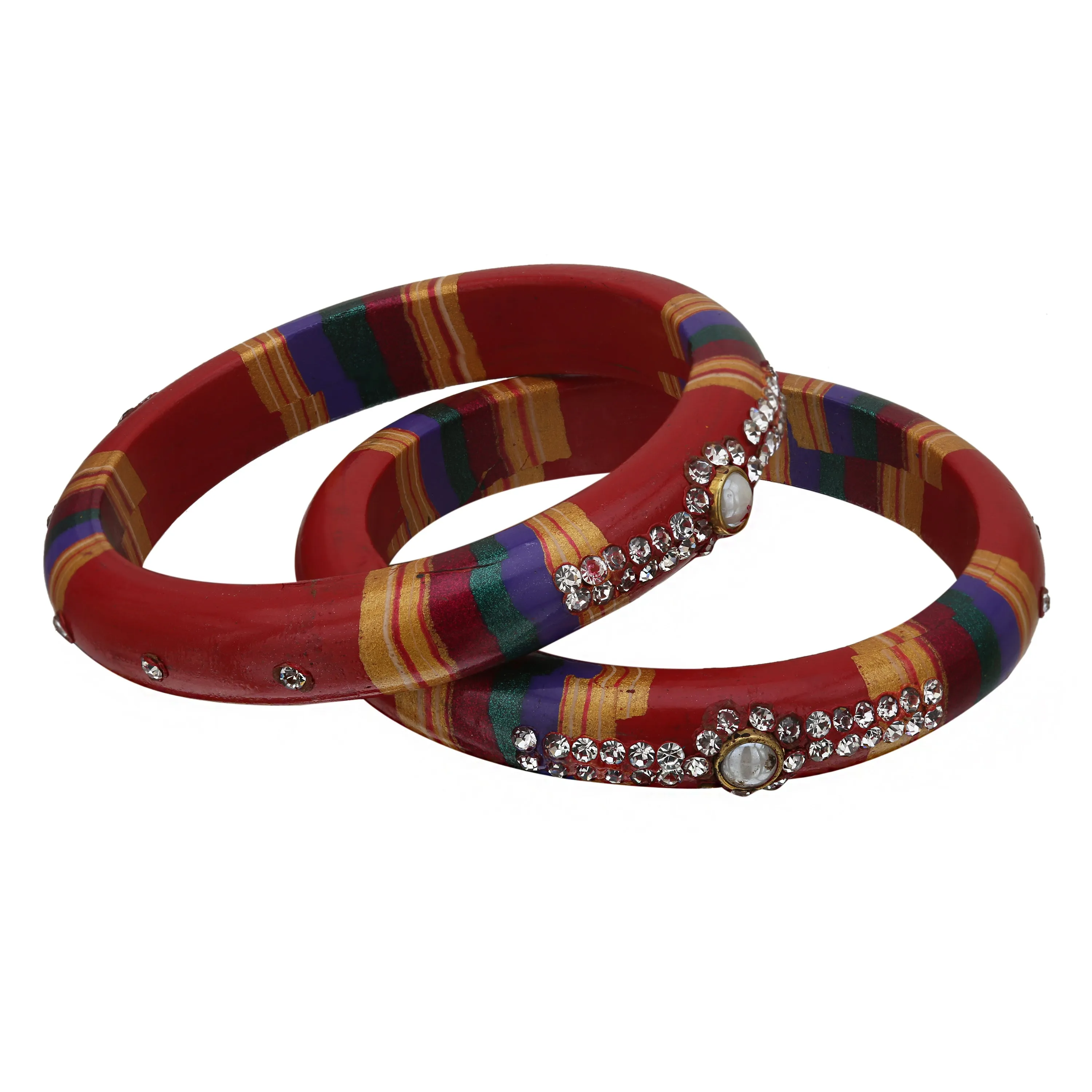 Sukriti Rajasthani Traditional Laharia Red Lac Kadaa Bangles for Women – Set of 2