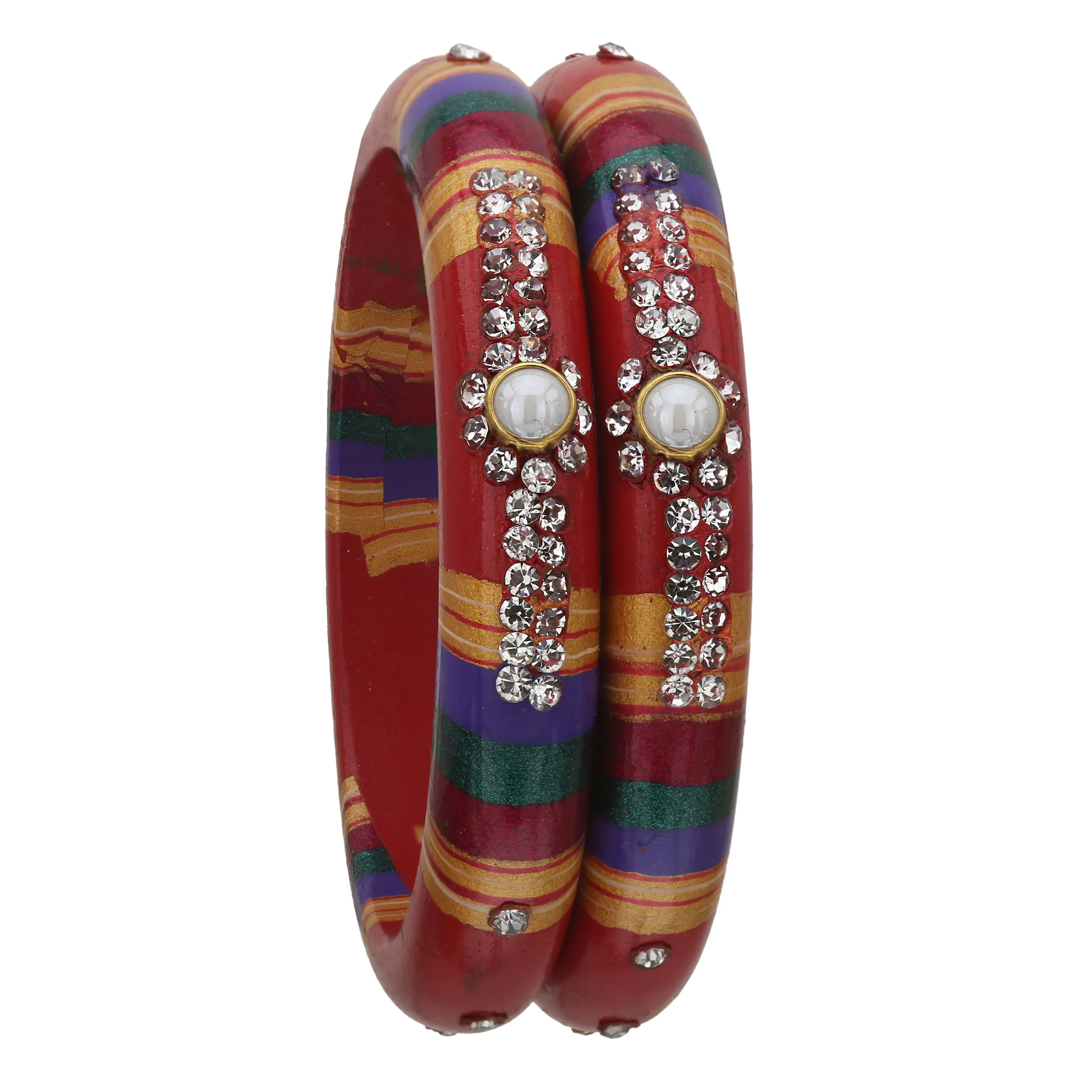 Sukriti Rajasthani Traditional Laharia Red Lac Kadaa Bangles for Women – Set of 2