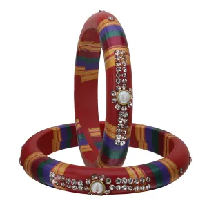 Sukriti Rajasthani Traditional Laharia Red Lac Kadaa Bangles for Women – Set of 2