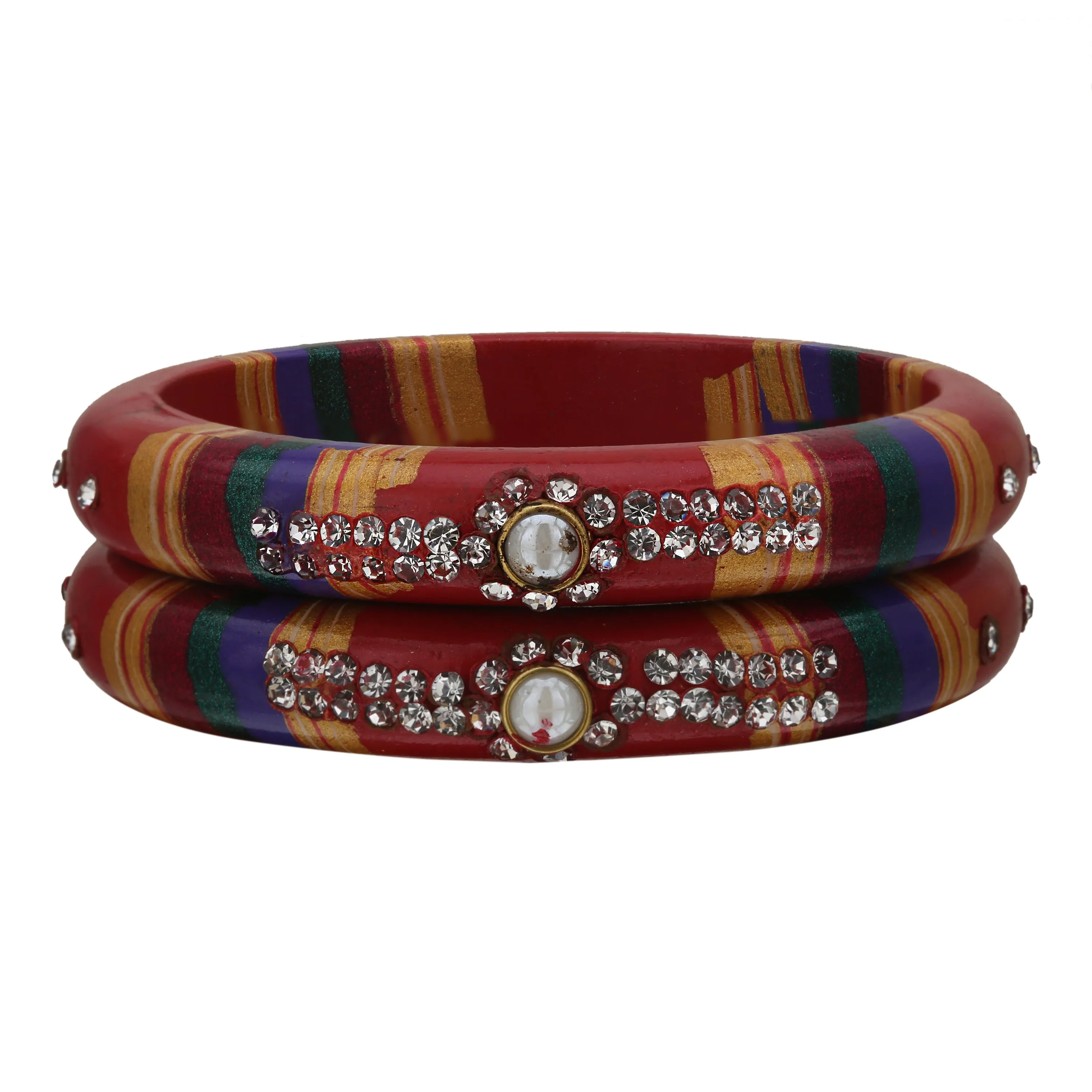 Sukriti Rajasthani Traditional Laharia Red Lac Kadaa Bangles for Women – Set of 2
