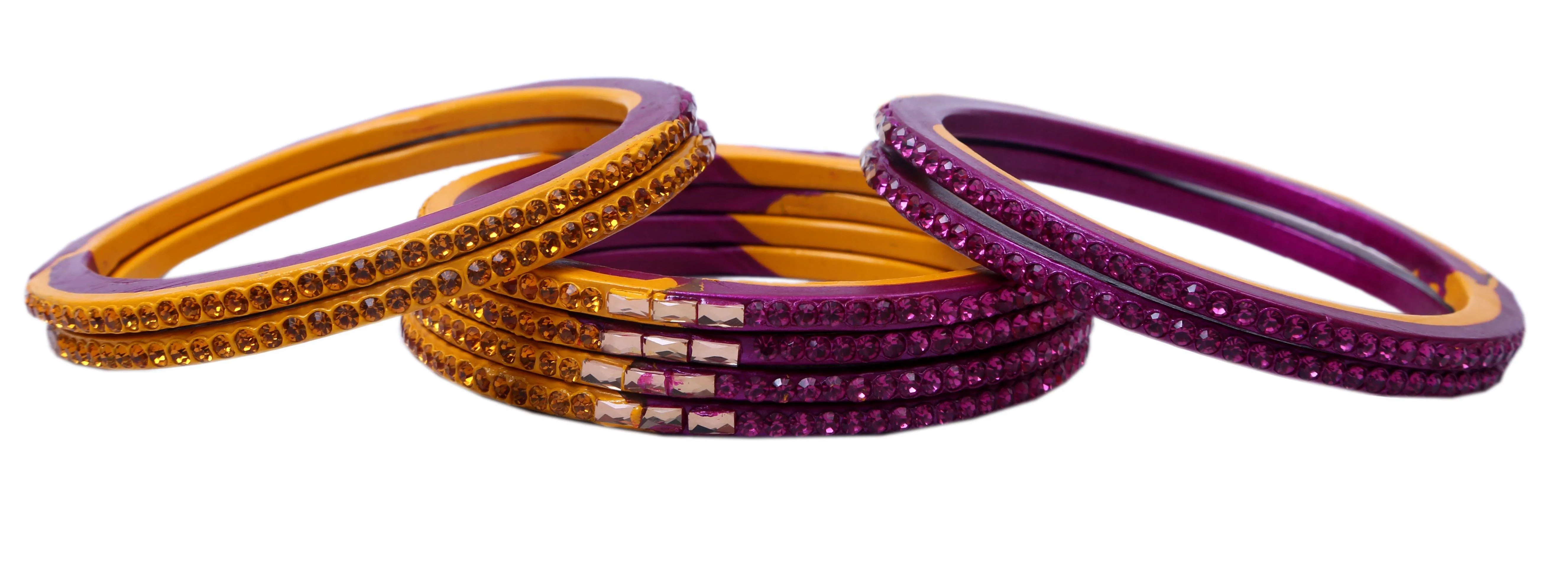 Sukriti Traditional Yellow-Magenta Lac Bangles for Women - Set of 8