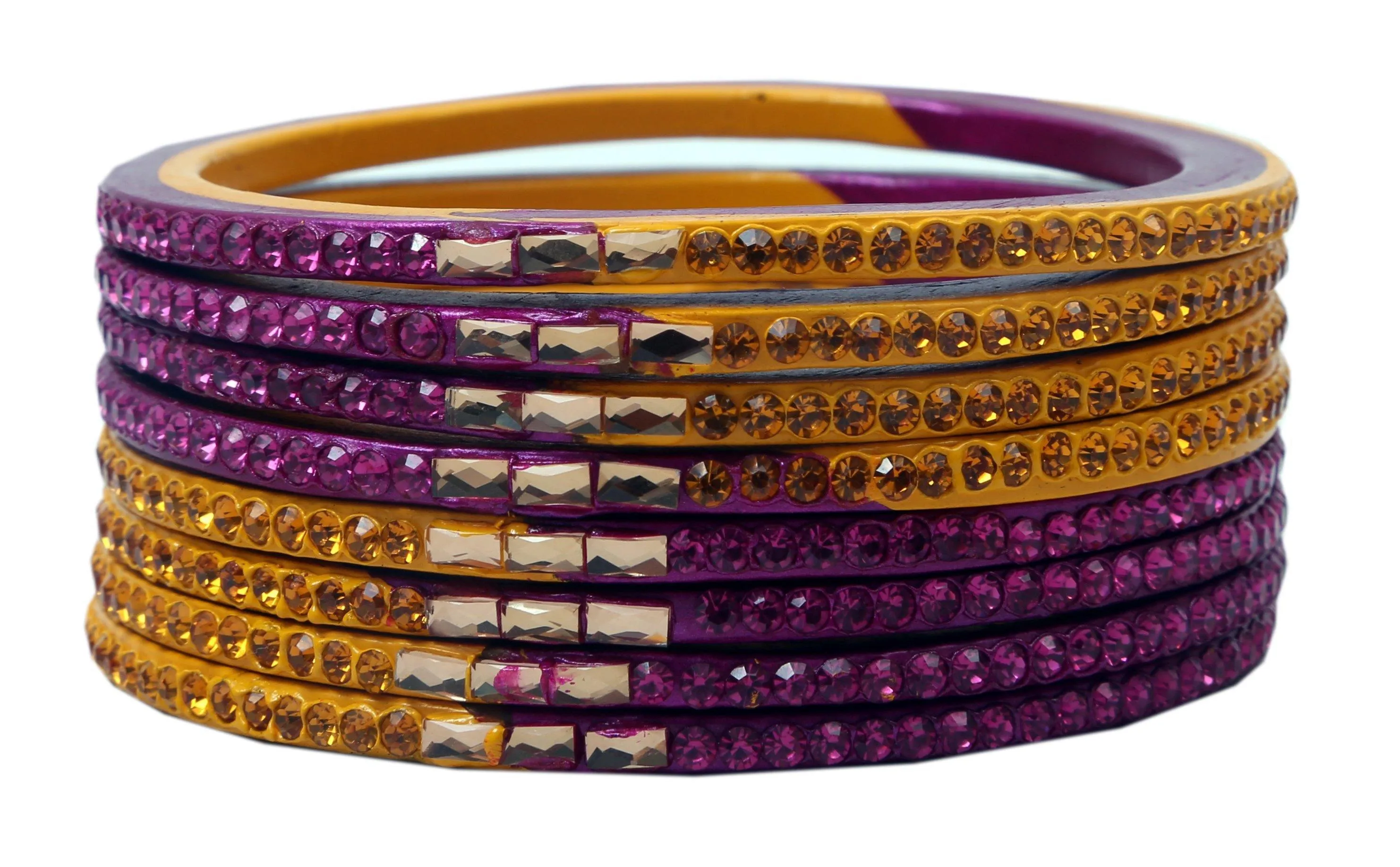 Sukriti Traditional Yellow-Magenta Lac Bangles for Women - Set of 8
