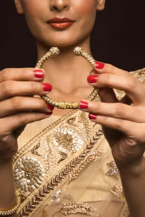 Tanika Gold Plated White Openable Jadau Bangle Pair