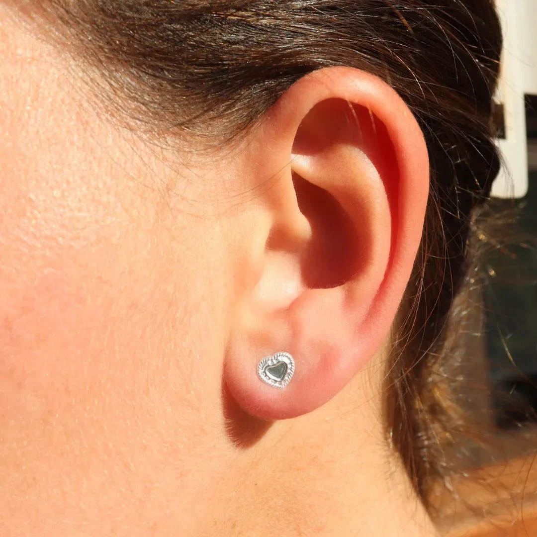 The Heart Series Edged Silver Heart Earrings