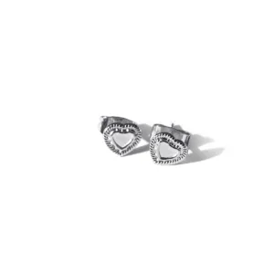The Heart Series Edged Silver Heart Earrings