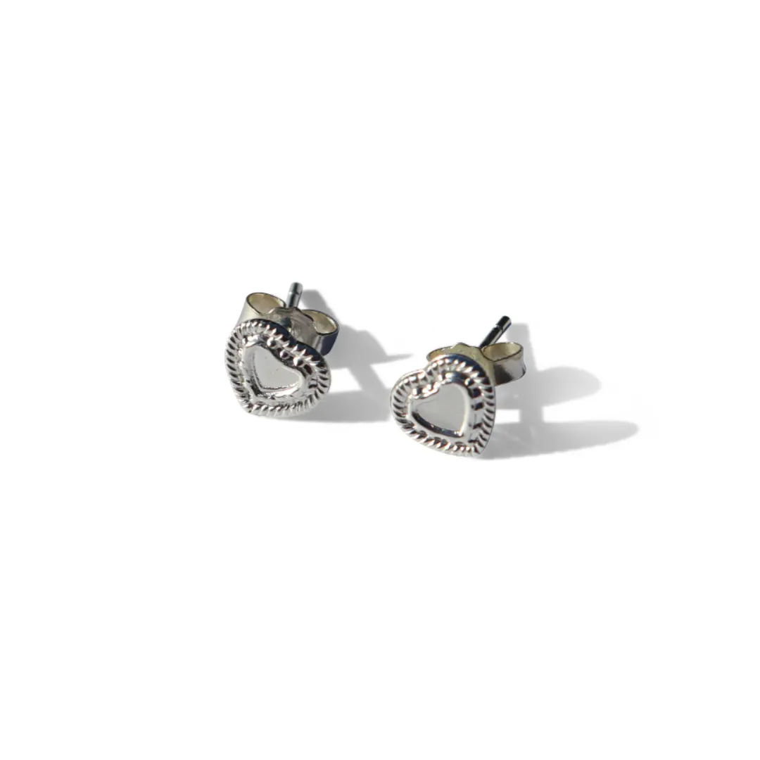 The Heart Series Edged Silver Heart Earrings