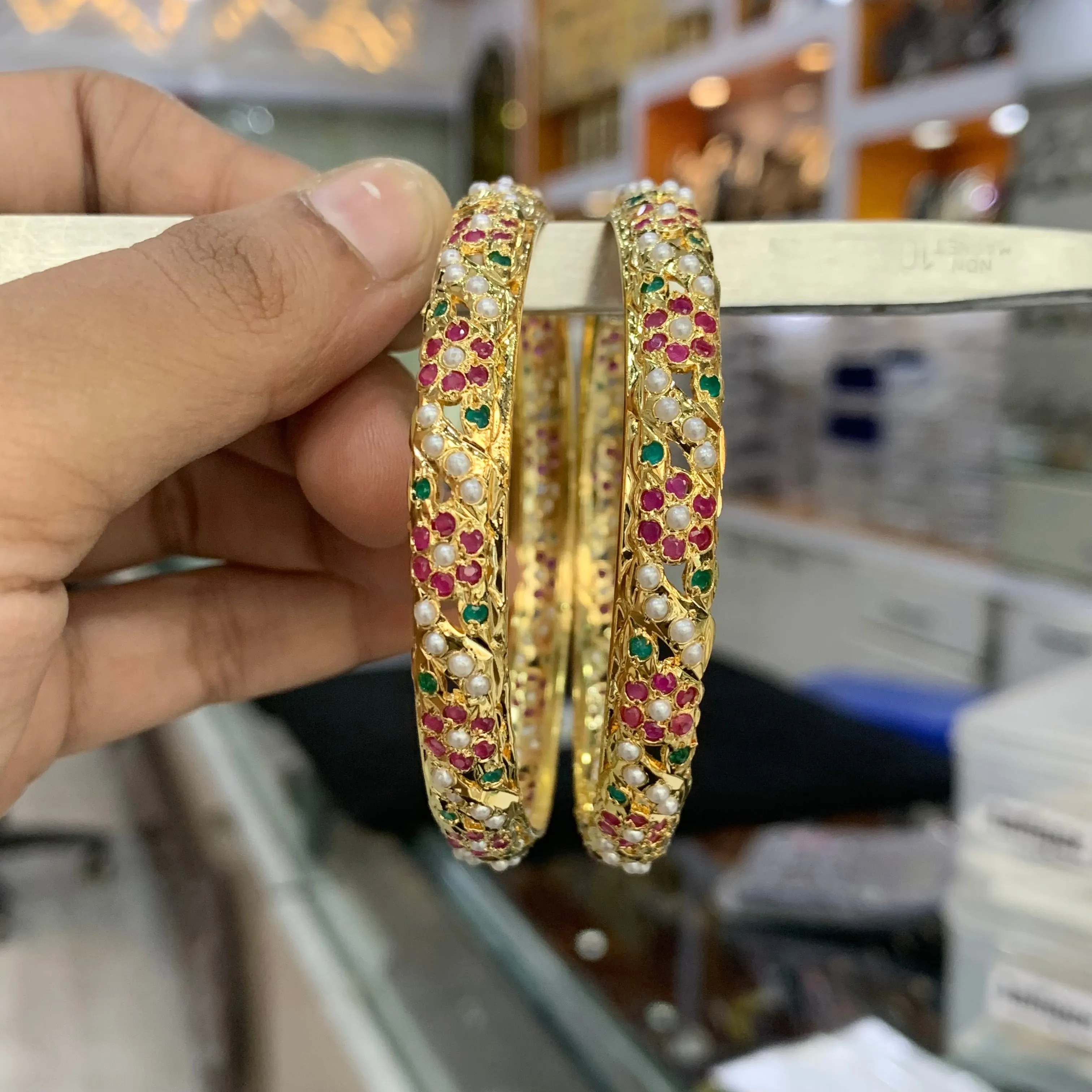 Traditional Jadau Bangle With White Pearls