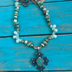 Turquoise Moonstone Cross Necklace