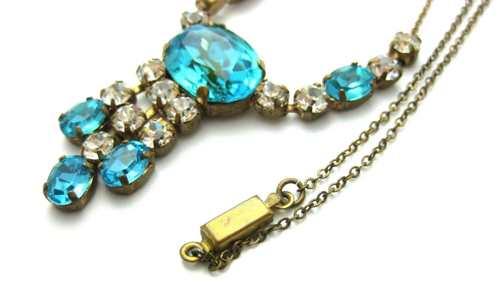 Vintage 1940s Turquoise Diamante Necklace