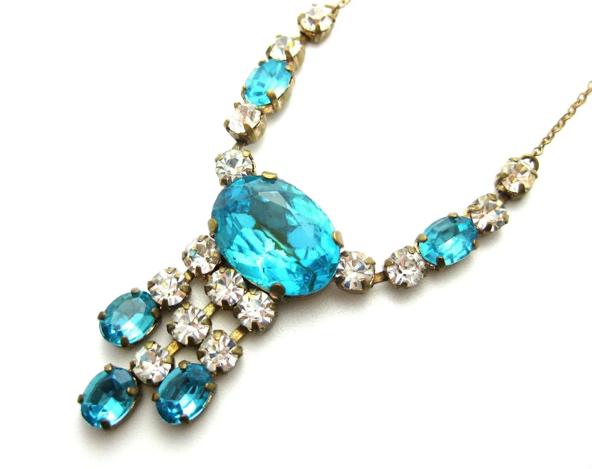 Vintage 1940s Turquoise Diamante Necklace