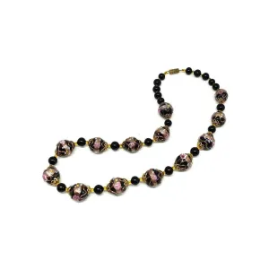 Vintage Art Deco Venetian Black Wedding Cake Murano Glass Beaded Necklace