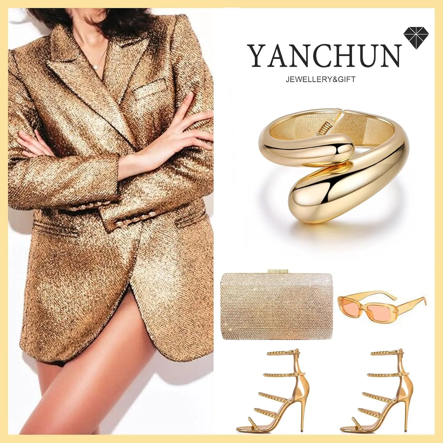 YANCHUN Gold Bangles for Women Bangle Bracelets Chunky Bangles Bracelets Non Tarnish Gold/Silver Bracelet for Women Trendy Jewelry Gift