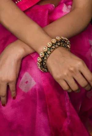 Zoha Gold Plated Jadau Openable Navratan Pacheli Bangle